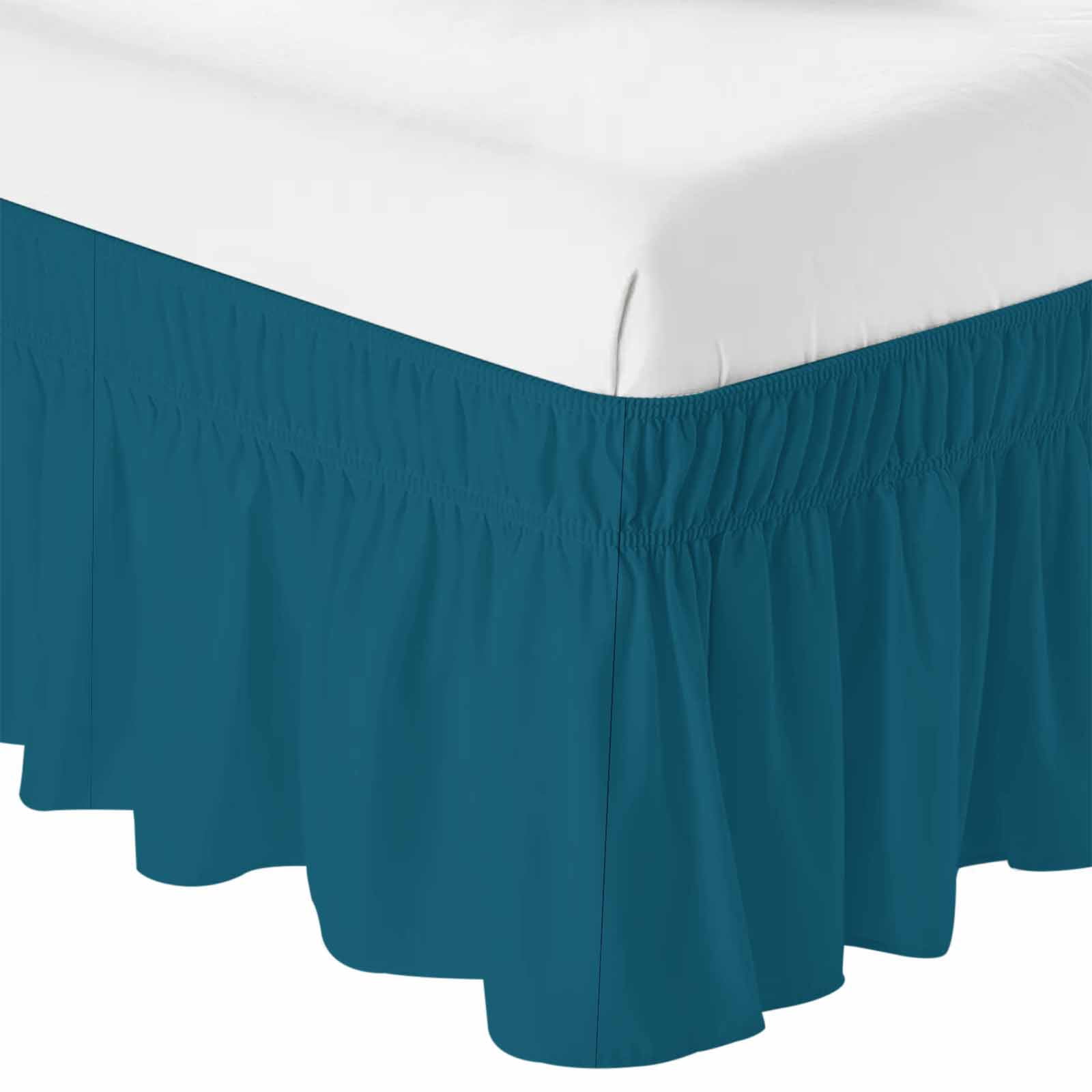 Bed Skirt Solid Dark Adjustable Elastic Wrap-Around Dust Ruffle with Teal 18 Inch Drop, Bed Frame Cover for Queen Size Bed