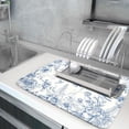 thumbnail image 5 of Chinoiserie Flowers Dish Drying Mat for Kitchen Counter, 18x24 Inch Vintage Blue Floral Birds Ultra Absorbent Reversible Dish Drainer Mats Plate Holder, 5 of 6