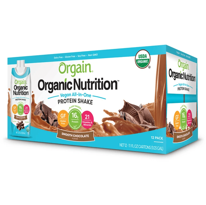 Orgain Organic Nutrition Vegan Protein Shake, Smooth Chocolate, 16g Protein, 11 Fl Oz, 12 Ct