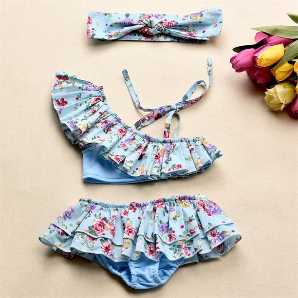 Traje De Baño De 3 Piezas Para Niñas – Bikini Con Volantes Y Cola De Sirena, Estampado De Escamas, Tela Elástica Y Transpirable