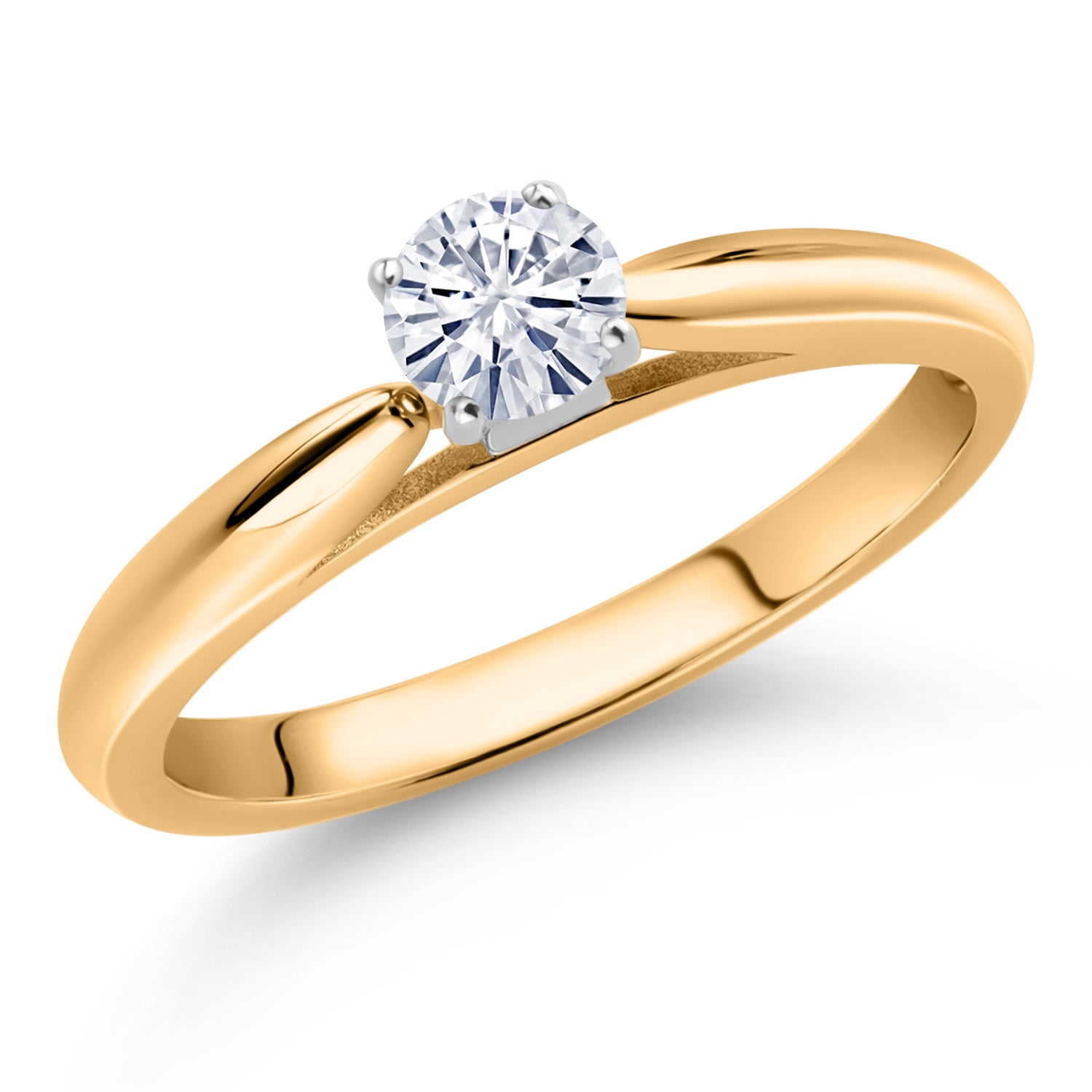 Gem Stone King 10K Yellow Gold White Moissanite Solitaire Engagement Ring for Women (0.23 Cttw, Gemstone, Round 4MM)