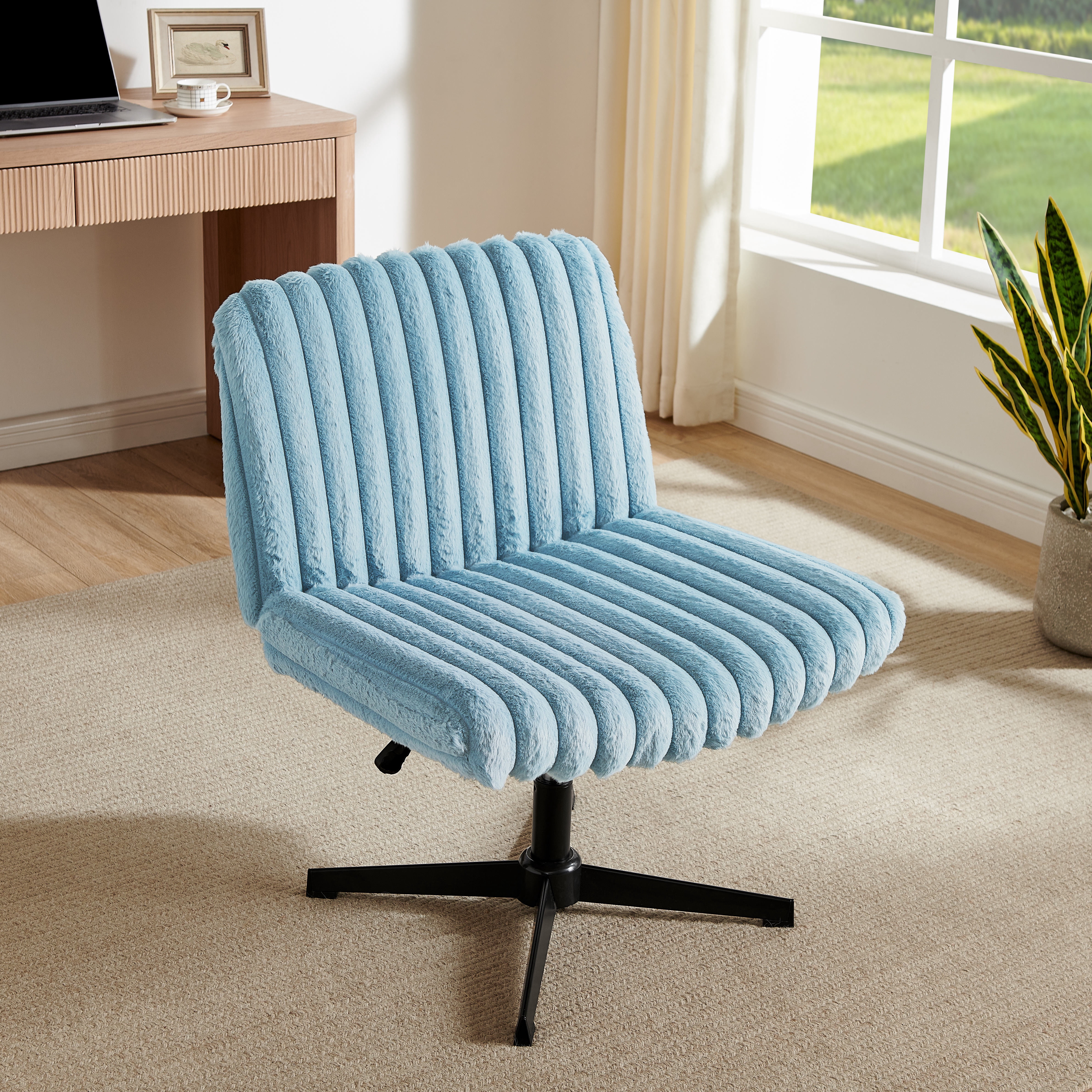 Roundhill Blynn Adjustable Swivel Criss Cross Chair, Wide Seat Office Chair Vanity Chair, Blue