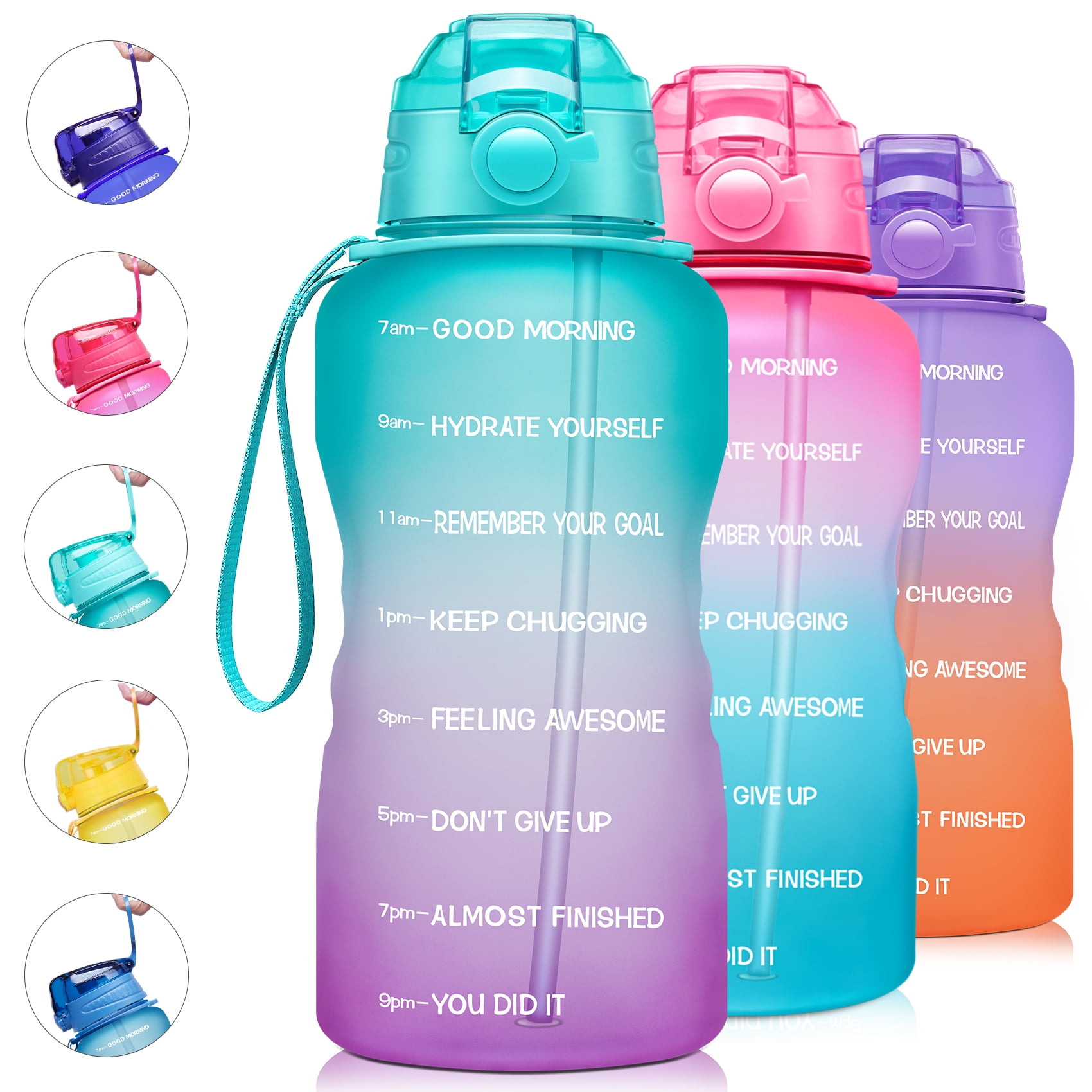 Large Half Gallon/Motivational Water Bottle with 64oz A3-Green/Purple Gradient