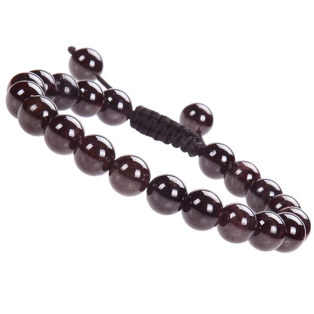 Natural Healing Power Gemstone Crystal Beads Unisex Adjustable Macrame Bracelets 8mm,Garnet