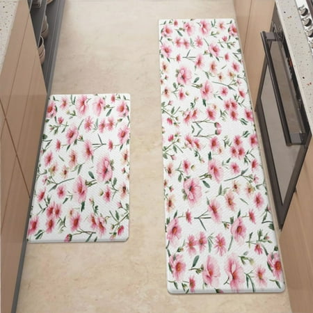 

Anti Fatigue Kitchen Mat Pink Daisy Kitchen Rugs Non Slip Cushioned Standing Mat for Sink Floor Laundry Office Desk Plus 17.3 x 47.2