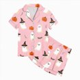 thumbnail image 3 of HCNTES Girls Halloween Pajamas Halloween Pajamas Girls Short Sleeve Button Down Pjs With Shorts Kids Toddler Sleepwear Pumpkin Ghost Print Loungewear Girl Pajamas, 3 of 5