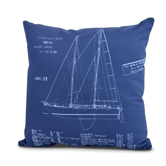 Simply Daisy, 18" x 18" Sail Plan, Geometric Print Outdoor Pillow, Blue Print Blue