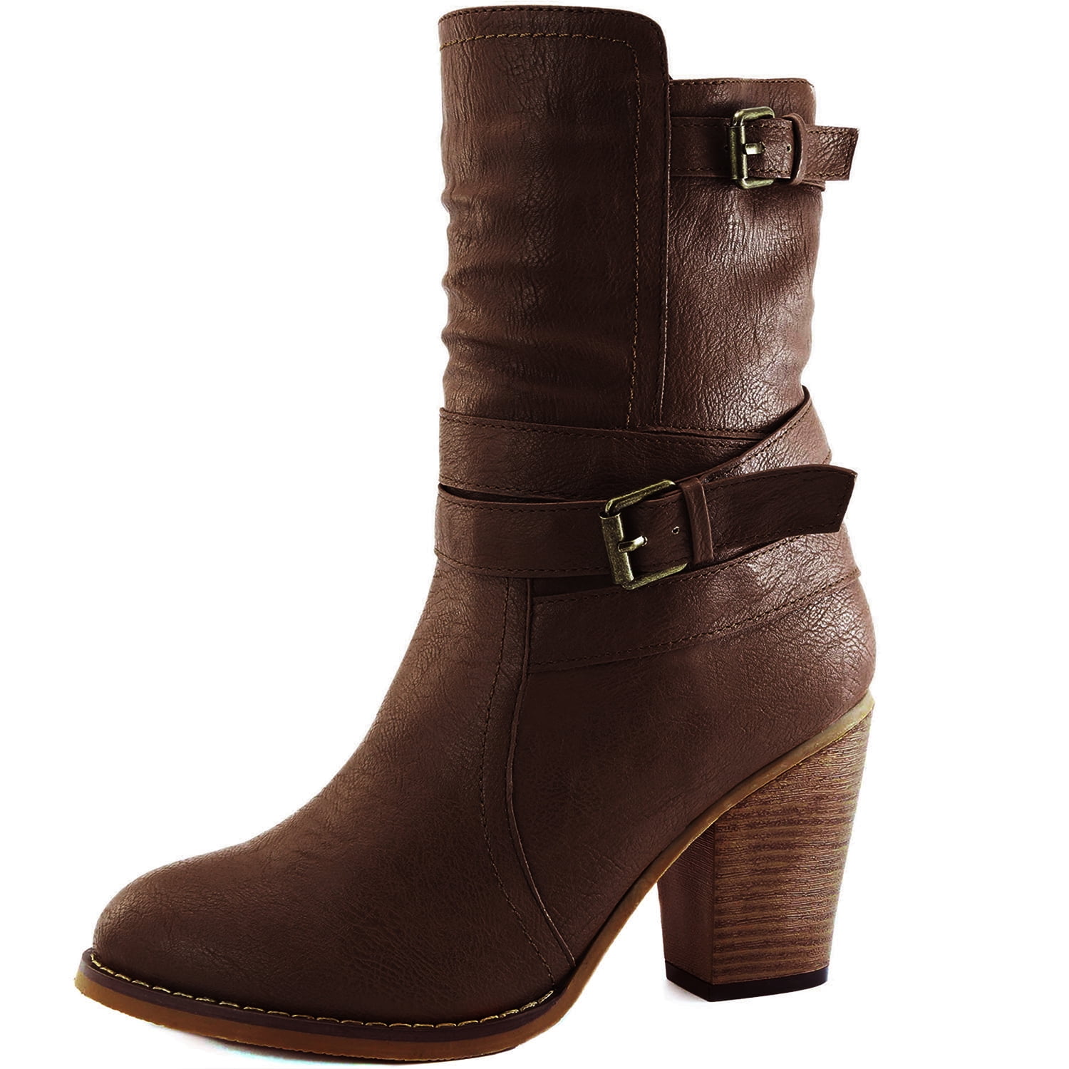 Twisted Womens Faux Leather Wide Width Slouchy Buckle Strap Mid Calf Boots