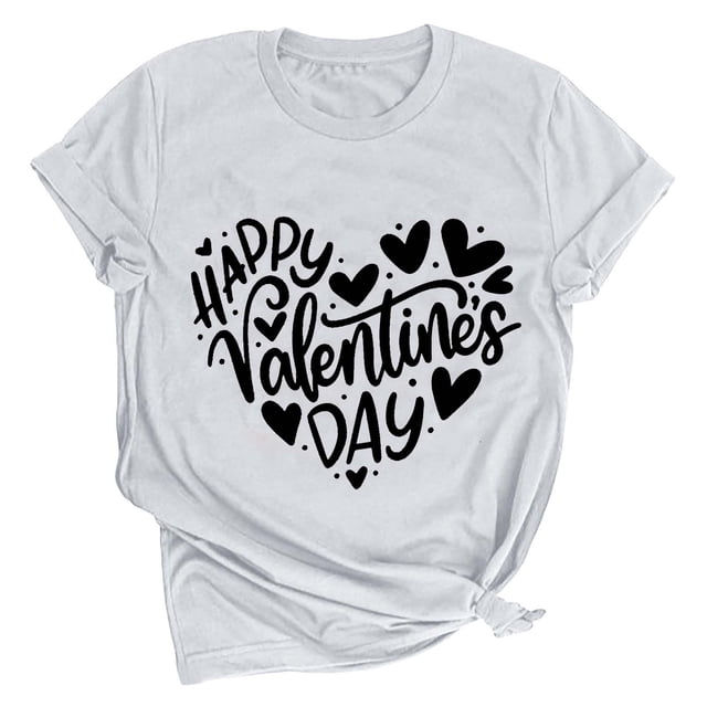 Meichang T-Shirts de la Saint-Valentin pour Femmes Imprimé Amour Doux Manches Courtes Col Rond T-Shirts de Vacances en Liquidation Cadeaux de la Saint-Valentin