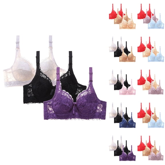 Agkizg Full Coverages Underwire Bras Push Up Bra with Side Support and Back Comfortable Daily Bra,3-Pack (Women's or Women's Plus)