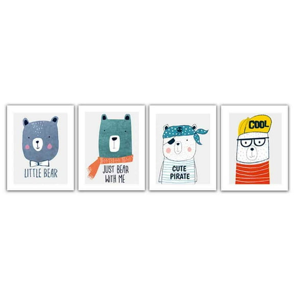 4pcs/set Cartoon Animals Figure Cute Bears Simple painting Cute bear canvas Style Canvas HD Printed Oil Paintings Posters Pictures