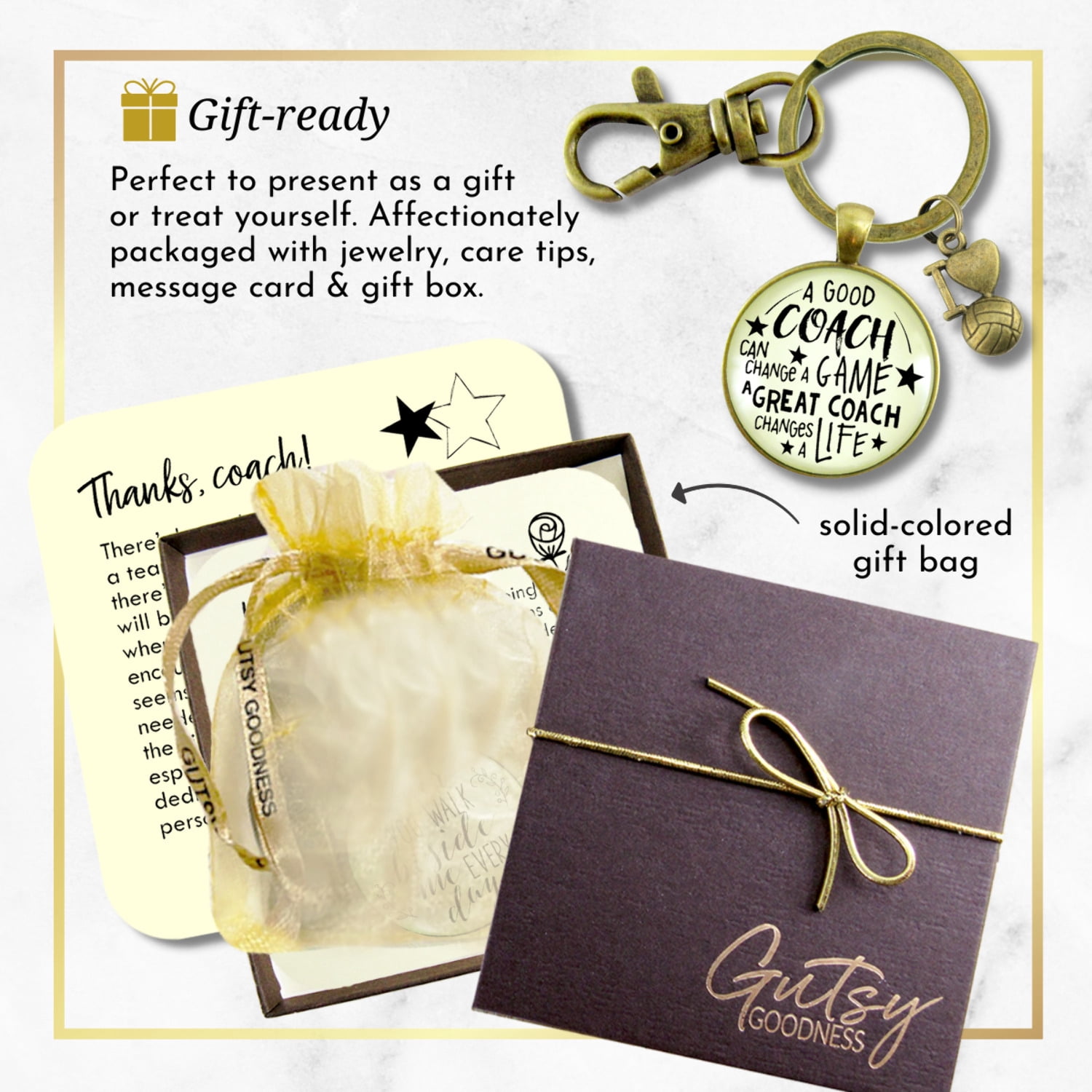 Volleyball Coaching Sport Gutsy Goodness Bronze Keychain Great Coach Changes Life Thank You Gift