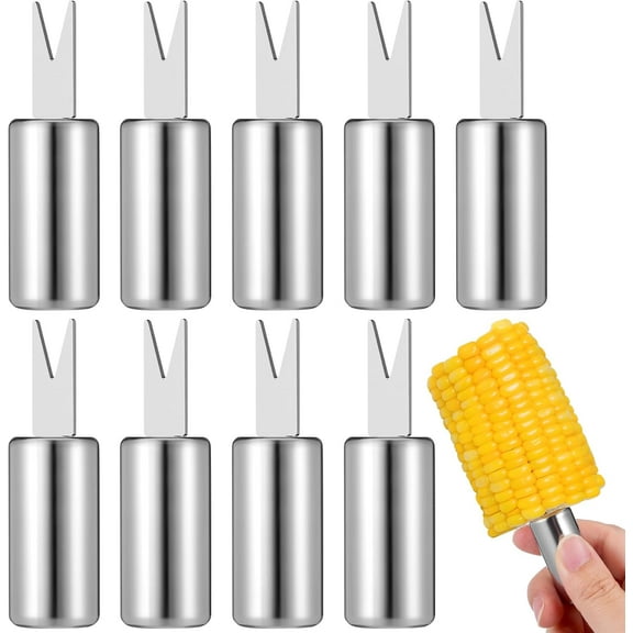10Pcs Corn on the Cob Holders, Stainless Steel Corn Cob Holders, BBQ Fork Skewers for Home Cooking Barbecue, Parties, Picnics, Camping, Silver