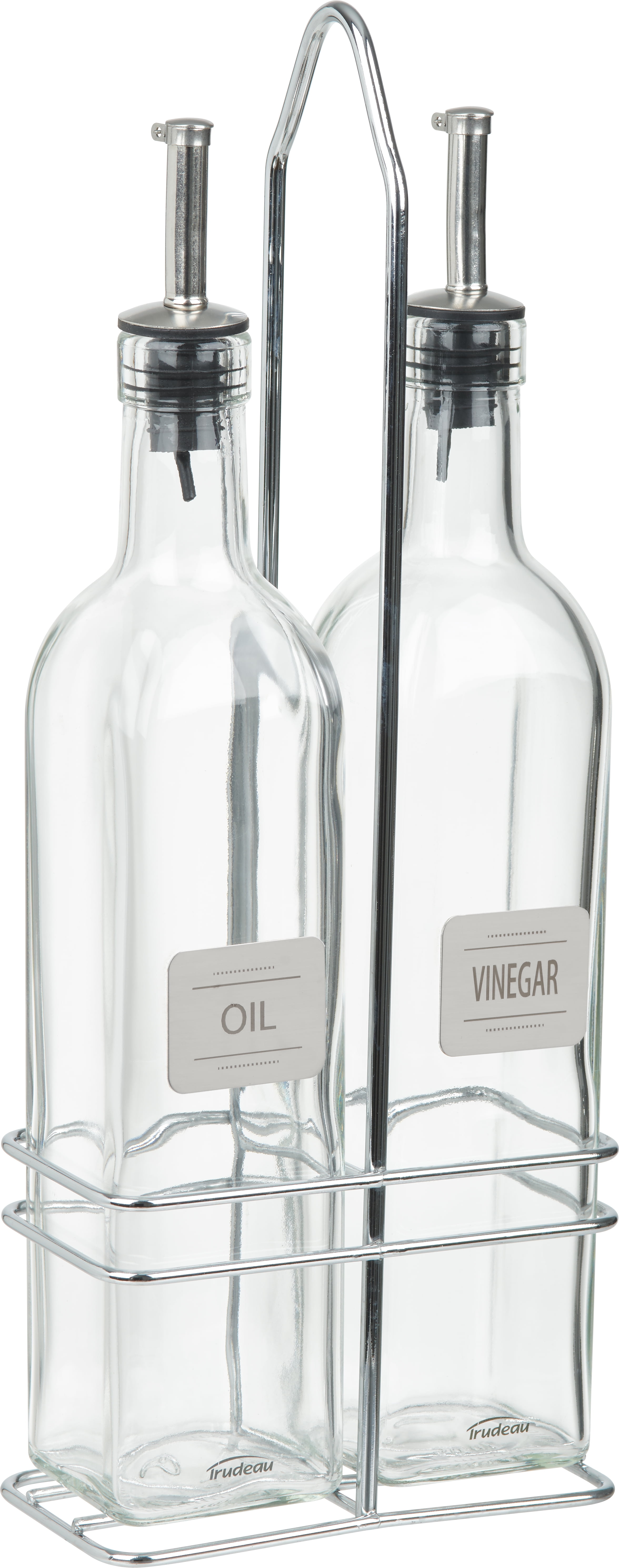Trudeau Oil & Vinegar 2 Piece Glass Set with Wire Caddy, 16.91 oz each