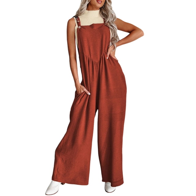 YDLCAFD Womens Overalls Casual Loose Sleeveless Adjustable Straps Wide Leg Jumpsuit With 2 Pockets XXXL