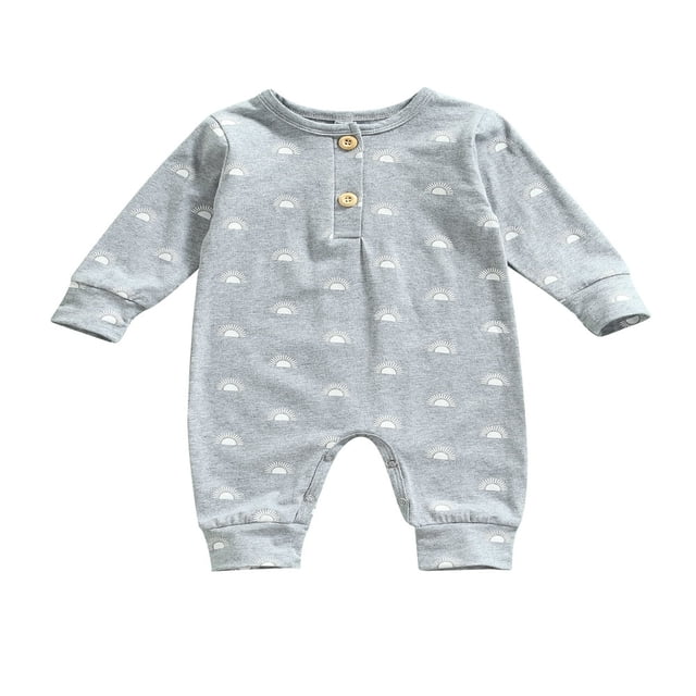 Barboteuse Bébé Enfants Imprimé Soleil Col Manches Longues Combinaison Grenouillères