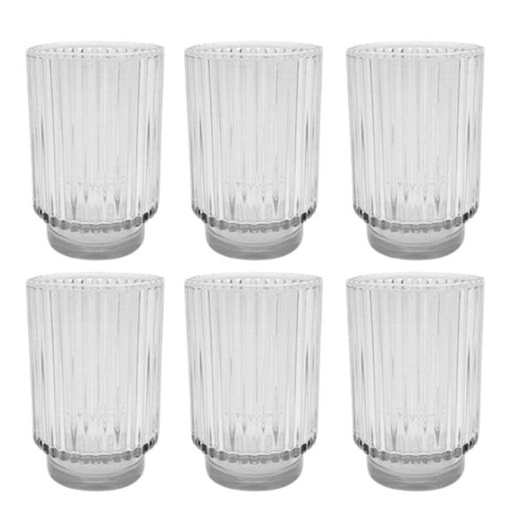 Koyal Wholesale 6-Piece Clear Ribbed Glass Votive Candle Holders, 3 x 4.7-Inch, Footed Tealight Holders for Wedding & Home Decor