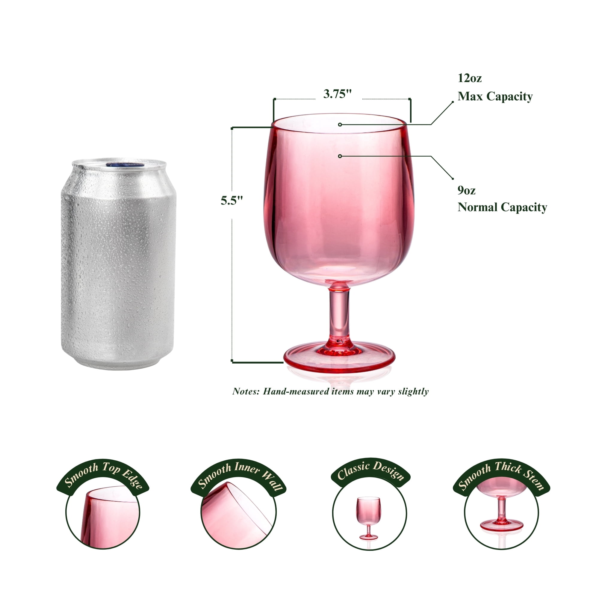 MIYOPESI 12oz Colorful Stemmed Wines Cups (Set of 8), Shatter-Proof Acrylic Bar Glasses, BPA-Free, Dishwasher-Safe