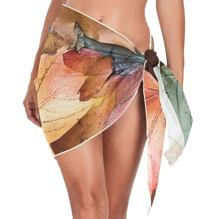 joogoo Leaf Fall Autumn Women s Beach Sarong Bathing Suit Wrap Swimwear Cover Ups L