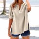 thumbnail image 1 of mfyjkho Tops Para Salir, Blusa De Moda Para Mujer, Color Liso, De Imitación De Lino Y Lino, Con Mangas 3/4, Dobladillo Dividido, Cuello En V Y Botones Tops Para Salir M, 1 of 7