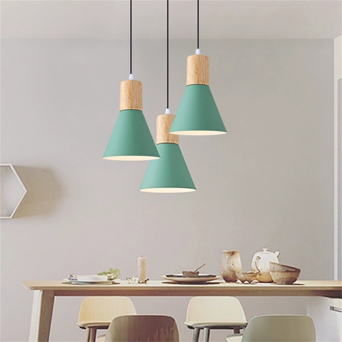 JLOWCO Plug in Pendant Light Modern Hanging Lights with Plug in Cord Bedroom Farmhouse Light Fixtures Kitchen Mini Green Light Fixture Dining Room (LED Bulb Include)