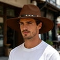 thumbnail image 5 of Timeless Fedora Hat For Everyday Leisure – Wide Brim Jazz Style With Ethnic Design Flat Unisex Fashion Headwear Cowboy Hat, Coffee, 5 of 5