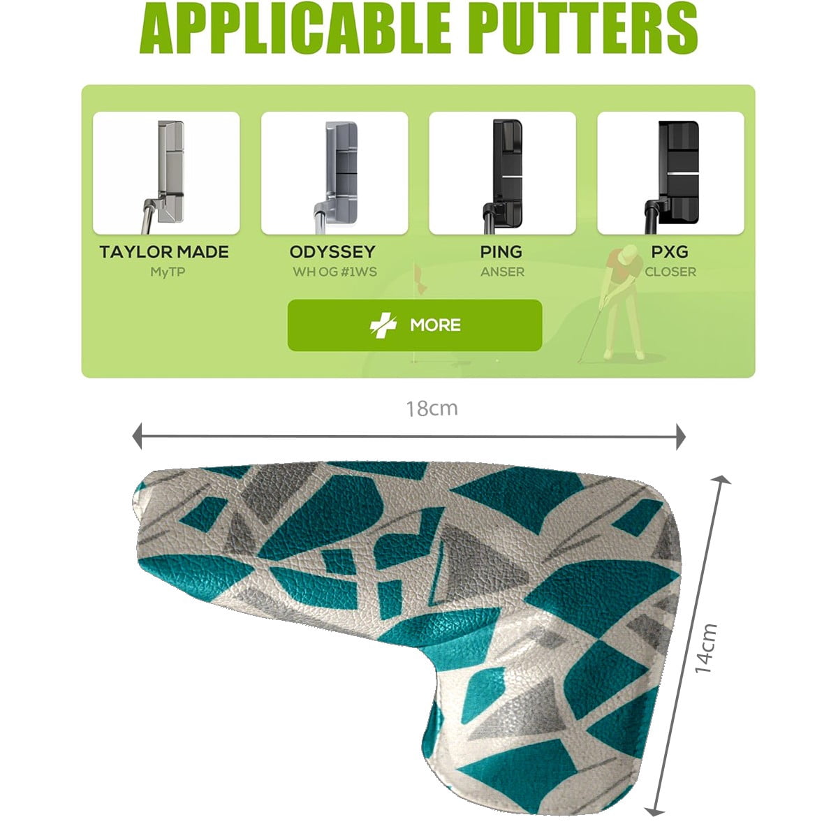 Golf Club Head Cover | Leather Golf Club Putte Headcover , Waterproof Golf Club Head Cover Set Driver Headcovers for Golf Clubs Men Women Teal - Gray Geometric Art
