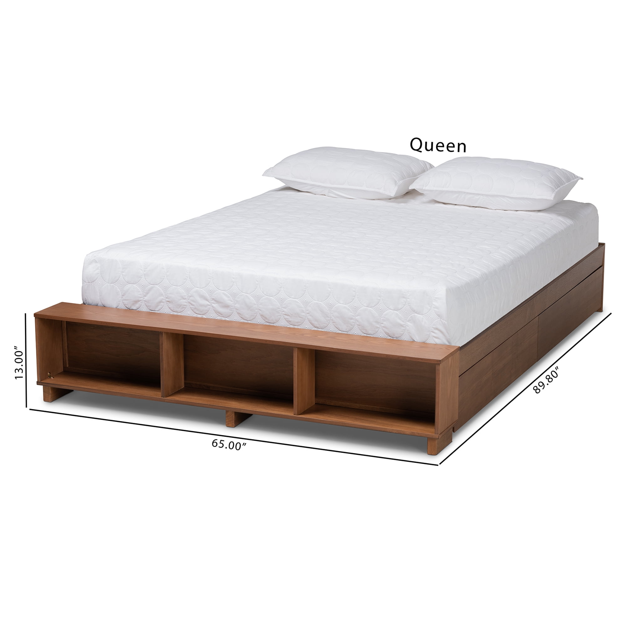 Baxton Studio Arthur Queen Size Modern Platform Bed with Shelves and Drawers, Ash Walnut Brown