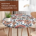 thumbnail image 4 of Red Blue Floral Round Tablecloth, Fitted Table Cover with Elastic for 55"-60" Round Tables, Modern Watercolor Flower Leaf Plant Table Cloth Outdoor Indoor Dinning Party Waterproof Tablecloths, 4 of 7