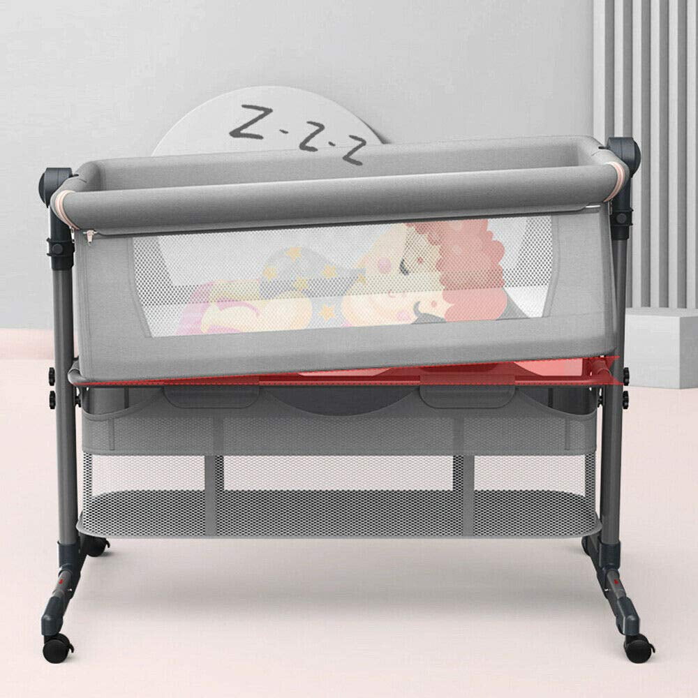 Tfcfl Bedside Bassinet Portable Crib Foldable Full Size Baby Crib With Adjustable Canopy And Storage Space Walmart Com