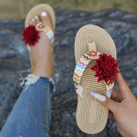 

Josdec Womens Shoes Clearance Flip Flops Flower Comfy Sandals Beach Flat Bottom Pinch Toe Shoes