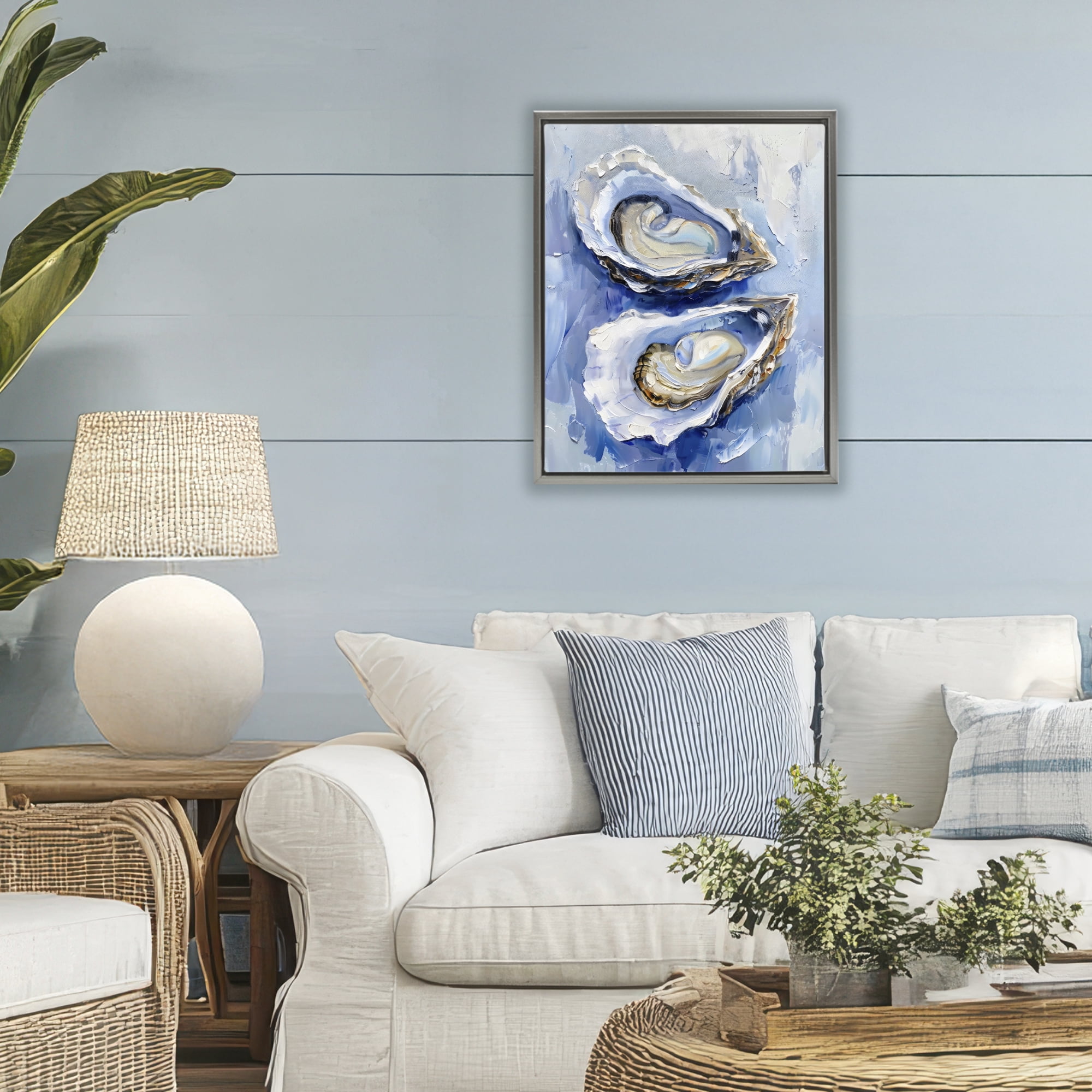 Stupell Industries Oysters On The Half Shell Gray Framed Floater Canvas Wall Art, design by Creative Studio