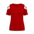 thumbnail image 5 of Dpjklzsn Women's Cutout Shoulder T-Shirt, Short Sleeve Crew Neck Cinched Waist Top, 5 of 8