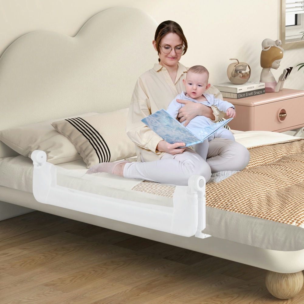 Spaco Foldable Bed Rail Swing Down Baby Bed Guard Rail-White, Baby Bassinet, Easy to Fold and Carry Travel Bassinet