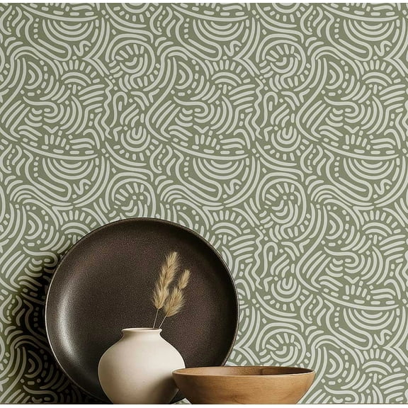 S4Sassy Abstract Wallpaper - Green Walls Covering, 25" x 120" Self-Adhesive Vinyl Wall Paper, Wallwrap, Easy DIY Walls Covering For Boho aesthetic wall decor, Living Room, Living Spaces