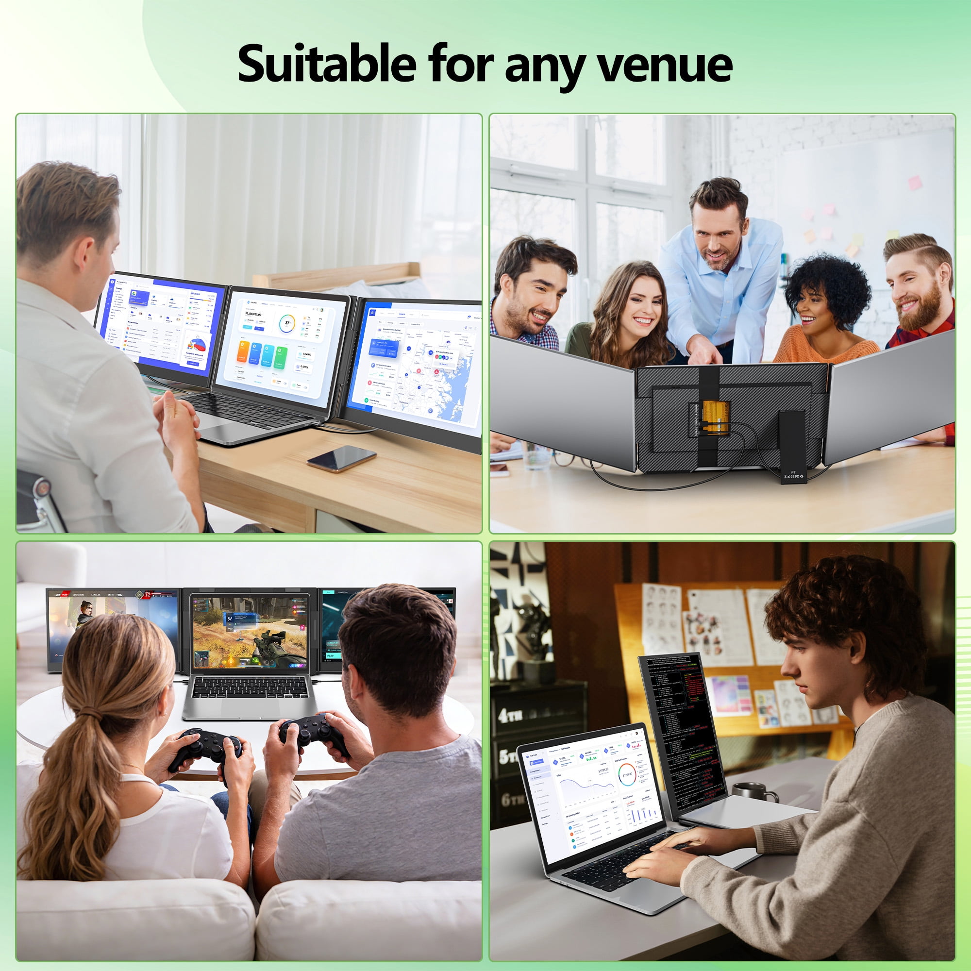 Laptop Screen Extender, 15.6” Ultra-Slim Triple Portable Monitor, 1080P FHD IPS Display, USB-C/USB-A Connection, Travel Monitor for 12–17" Laptops, Windows/Mac/Android
