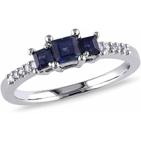 3/5 Carat T.G.W. Sapphire and Diamond-Accent 10kt White Gold Three-Stone Promise Ring