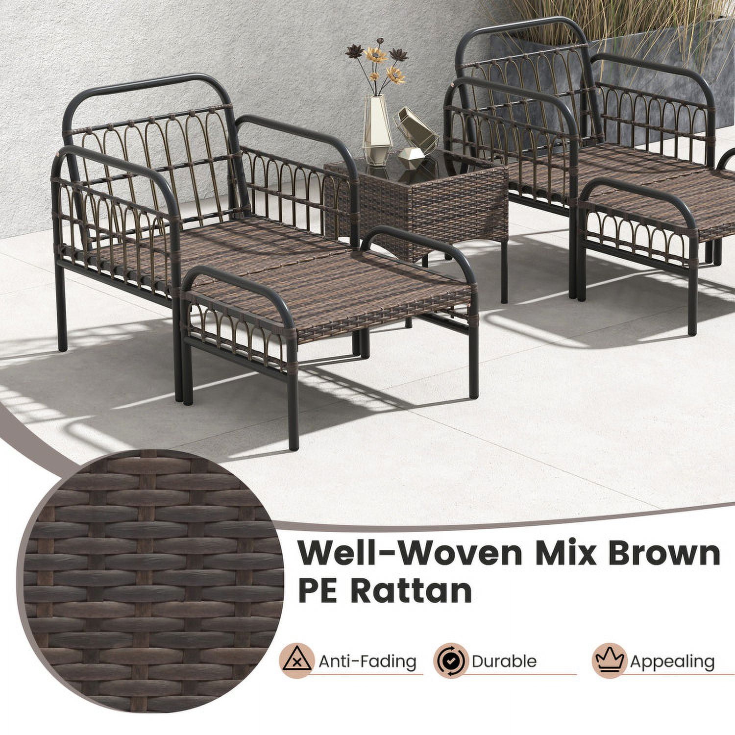 Aimee Lii 5-Piece Wicker Conversation Set with Cushions, Outdoor Patio Furniture, Beige Aimee Lii 5-Piece Wicker Conversation Set with Cushions, Outdoor Patio Furniture, Beige