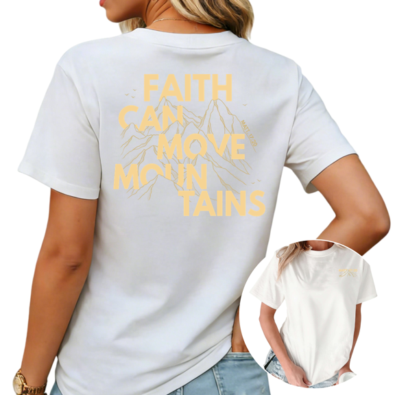 Minimalist Retro Christian Mountain Faith Can Move Mountains Graphic Tees Womans Tshirt Black/White S-5XL Tops