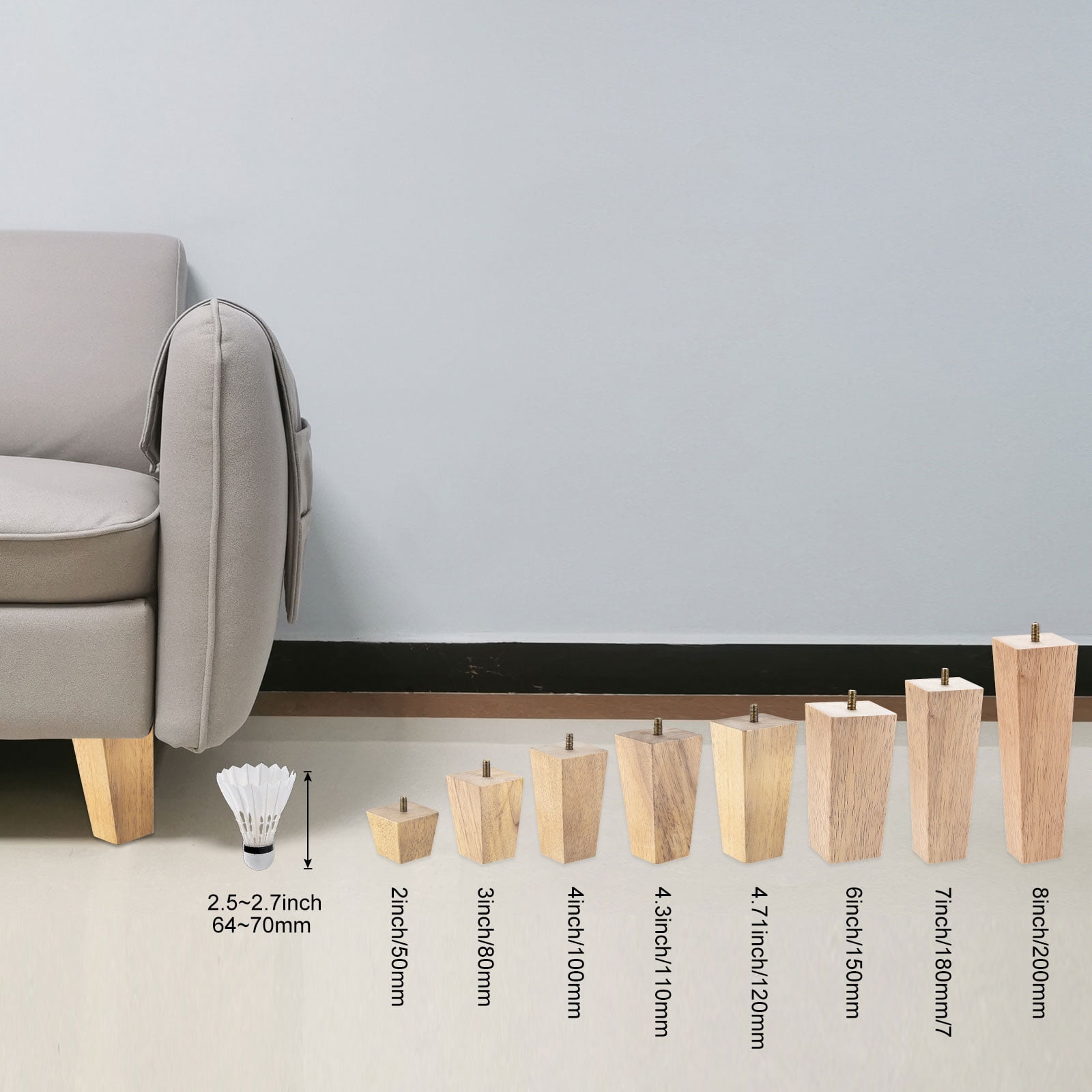 Unique Bargains Wooden Square Tapered Furniture Legs Wood 8 Inch (200mm)