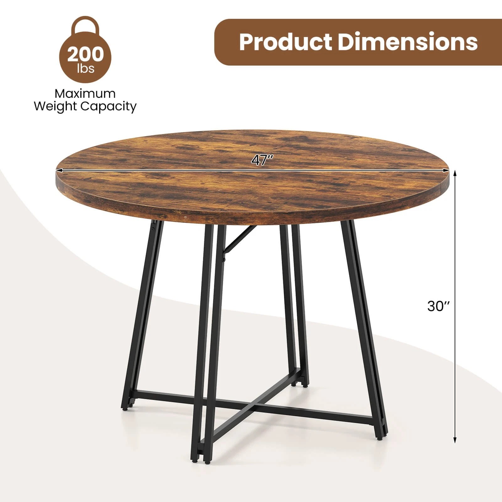 Auranook 47 Inch Dining Table w/8 Metal Supporting Legs & Cross Base for Dining Room