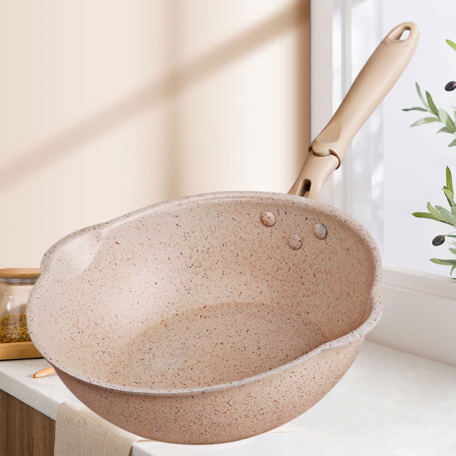 Miyuadkai Medical Stone Frying Pan, Thickened Bottom Stone Frying Pan Multifunction Non Stick Pans Deep Nougat Pot Mouth Wok Pan 20Cm, Pot*1