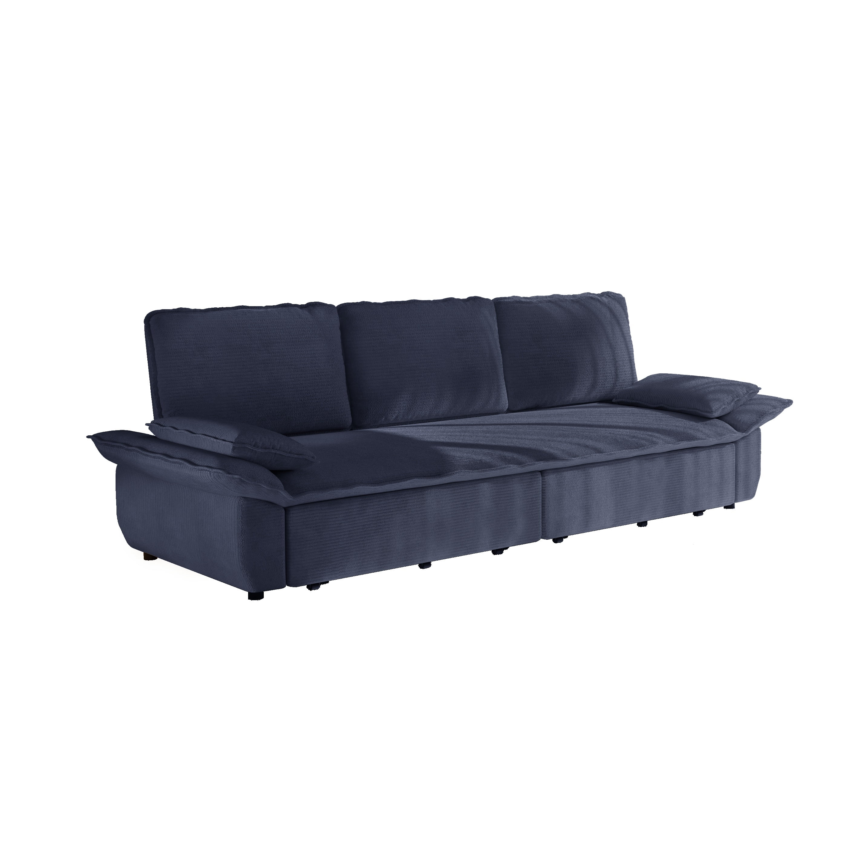 3-in-1 King Size Sleeper Sofa Bed, 94.5" Corduroy Convertible Pull Out Couch with Steel Frame, Modern Folding Lounge Sofa for Living Room, Blue