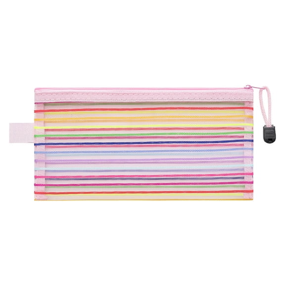 Season Tulles Colorful Stripe Rainbow Pencil Case - Durable Polyester Mesh, Versatile Organizer for Makeup, Cables, and Small Items with Secure Zipper