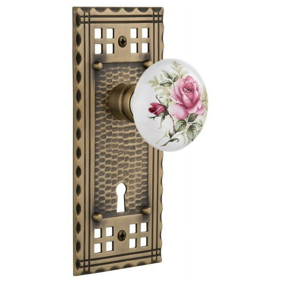 Nostalgic Warehouse Craros_Sd_Kh Vintage Porcelain Painted Rose Single Dummy Door Knob -