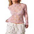thumbnail image 1 of Women‘s Long Sleeve Lace Shirts with Mesh See-Through and Mock Neck, 1 of 6