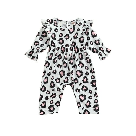 

Qiylii Baby Girls Leopard Romper Ruffle Long Sleeve One-Piece Bodysuit