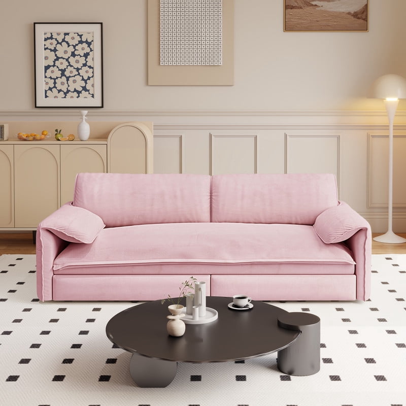 Bellemave 66" Queen Pull Out Sofa Bed, Convertible Velvet Sleeper Sofa Bed, 3-in-1 Pull-Out Futon Loveseat with Side Pocket for Living Room, Office, Apartment, Hide Bed Fold Out Sofa&Couch (Pink)
