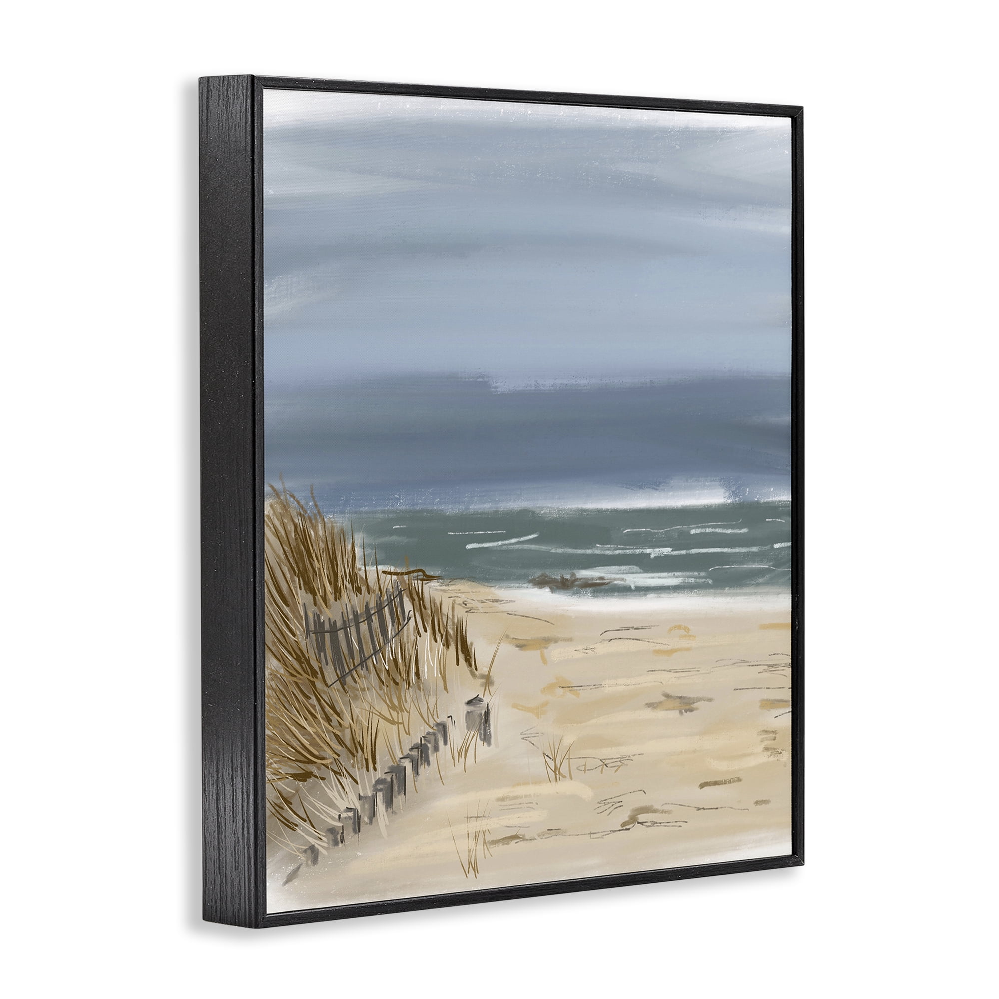 Stupell Industries Serene Beach Fence Landscape Painting Black Framed Art Print Wall Art, 11 x 14