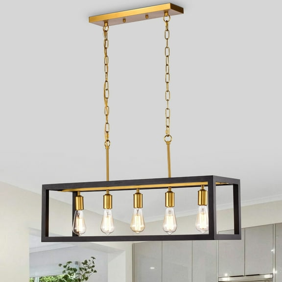 Warehouse of Tiffany Nimra Matte Black  Matte Gold 5-Light Open Metal Cage Linear Chandelier